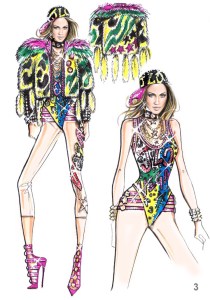 A costume sketch by Versace for Jennifer Lopez's Las Vegas show.