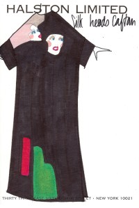 Halston Limited Caftan with handpainted faces from fall 1972 as illustrated by Stephen Sprouse