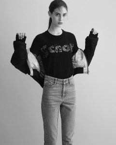 A look from the Maje x Schott capsule collection.