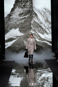 A model on the runway at Louis Vuitton's Fall 2013 menswear show.