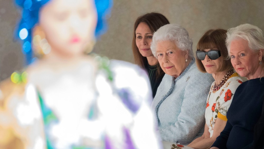 Queen Elizabeth front row LFW