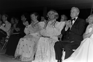 Lady Bird Johnson and Carol Channing at the reception celebrating the renovation of the Lyndon Baines Johnson Library, 1982.