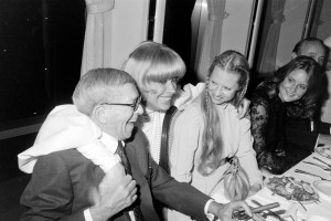 George Burns, Carol Channing, and Catherine Carr at the Hello Dolly Revival Dinner Party, 1982.