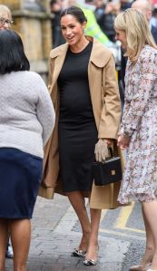 Meghan Duchess of SussexMeghan Duchess of Sussex visit to Smart Works, London, UK - 10 Jan 2019Wearing Oscar De La Renta, Tan Coat, Wearing Hatch, Black Maternity Dress Shoes By Gianvito Rossi Same Outfit as catwalk model *9691605n