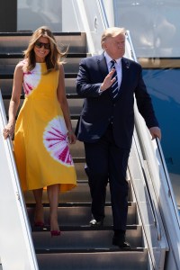U.S. President Donald Trump and his wife Melania arrive at the airport in Biarritz, France, for the first day of the G-7 summit, . Trump and the six other leaders of the Group of Seven nations will begin meeting Saturday for three days in the southwestern French resort town of Biarritz. France holds the 2019 presidency of the G-7, which also includes Britain, Canada, Germany, Italy and Japan
G7 Summit, Biarritz, France - 24 Aug 2019