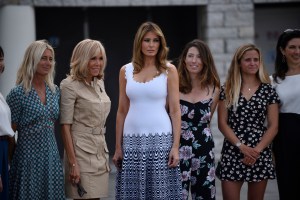 Brigitte Macron (2-L), wife of French President Emmanuel Macron, and U.S. First Lady Melania Trump (C) during a meeting with surfers at the Cote des Basques beach as part of the G7 summit, in Biarritz, France, 26 August 2019. The G7 Summit runs from 24 to 26 August in Biarritz.
G7 Summit Biarritz in France - 26 Aug 2019