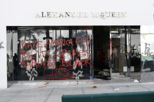 The vandalized Alexander McQueen store during Black Lives Matter protest in Los Angeles, California.