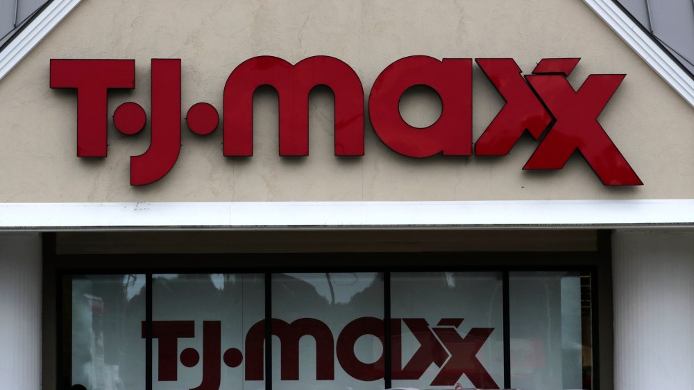 TJ Maxx logo on a store in Manchester, N.H.