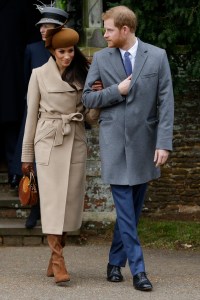 Prince Harry and his fiancee Meghan Markle arrive to attend the traditional Christmas Day service, at St. Mary Magdalene Church in Sandringham, England, Monday, Dec. 25, 2017. (AP Photo/Alastair Grant)