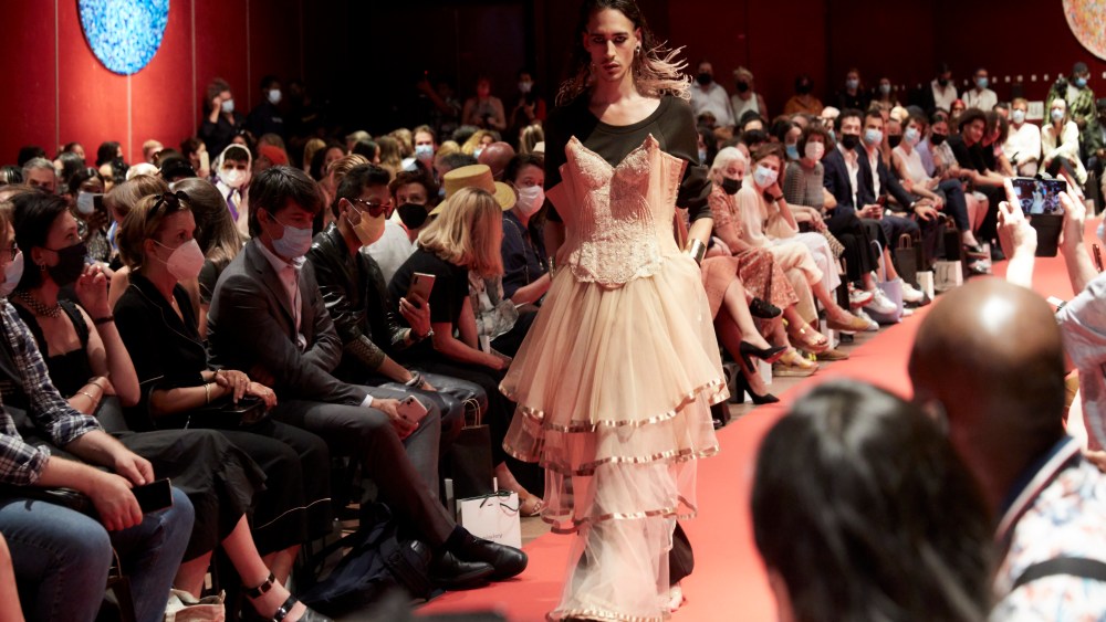 A male model at the Renaissance fashion show in Paris.