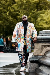 A friend of KidSuper designer Colm Dillane in a look from his collection.
