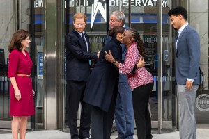 New York City's First Lady Chirlane McCray embraces Duchess of Sussex Meghan Markle after their visit at One World Trade with NY Governor Kathy Hochul, Prince Harry, and Dante de Blasio in New York City on Sept. 23, 2021. (Photo by Gabriele Holtermann/Sipa USA)(Sipa via AP Images)