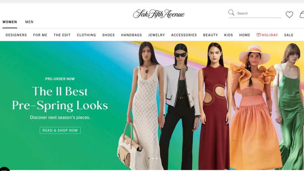 The saks.com homepage.