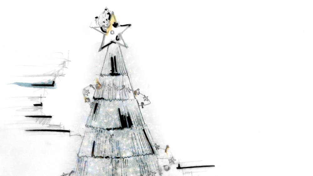 A sketch of Dior designer Kim Jones' design for the Claridges Christmas tree