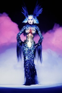 Model Adriana Karembeu on the runway at Thierry Mugler Fall 1997 Couture And Ready To Wear Runway Show.