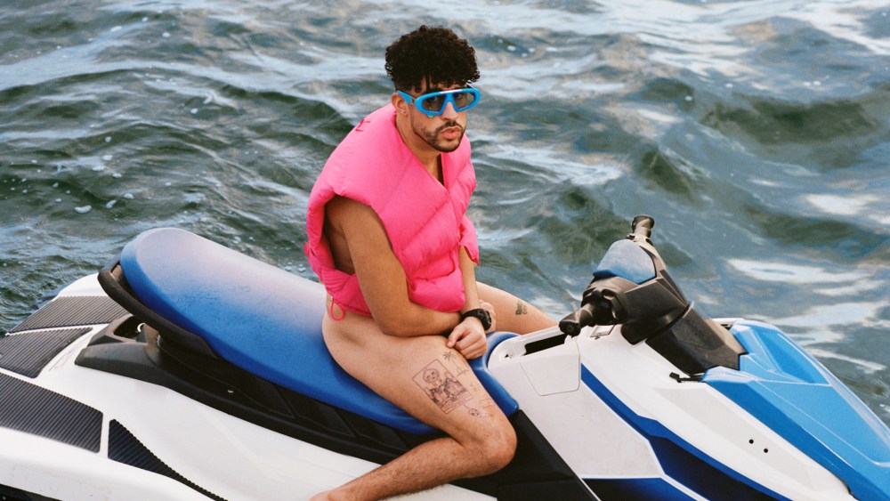 Bad Bunny in the teaser campaign for the Jacquemus "Le Splash" collection.