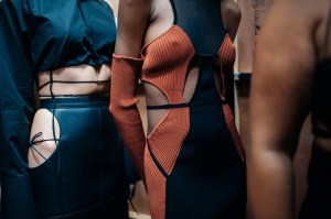 Backstage at Nensi Dojaka RTW Fall 2022 on February 19, 2022 in London