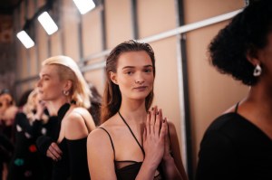 Backstage at Nensi Dojaka RTW Fall 2022 on February 19, 2022 in London