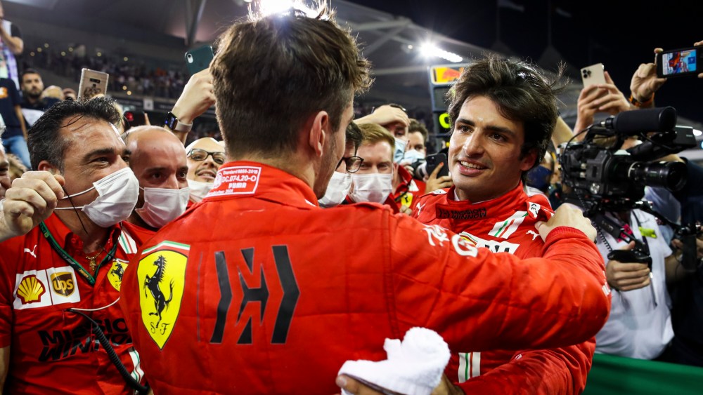 Scuderia Ferrari's drivers Charles Leclerc and Carlos Sainz at the Abu Dhabi Grand Prix in December 2021.