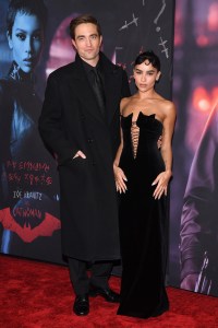 Robert Pattinson and Zoë Kravitz attend the World Premiere of "The Batman" at Josie Robertson Plaza, Lincoln Center, New York, NY, March 1, 2022. (Photo by Anthony Behar/Sipa USA)(Sipa via AP Images)