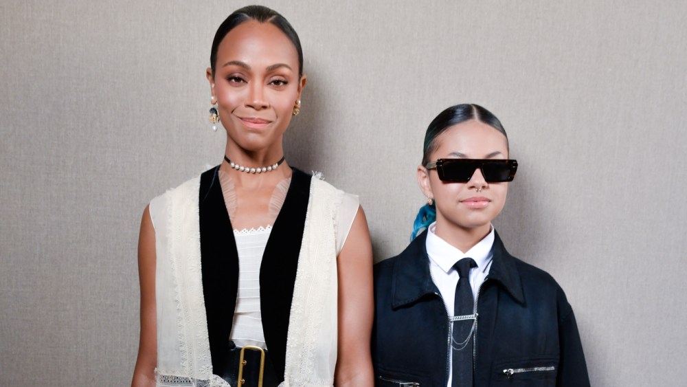 Zoe Saldana and Eli Saldana on the front row at Dior couture fall 2022.