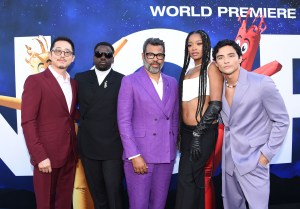 Steven Yeun, Daniel Kaluuya, Jordan Peele, Keke Palmer and Brandon Perea at 'Nope' world premiere held at TCL Chinese 6 Theatre on July 18, 2022 in Los Angeles, California.