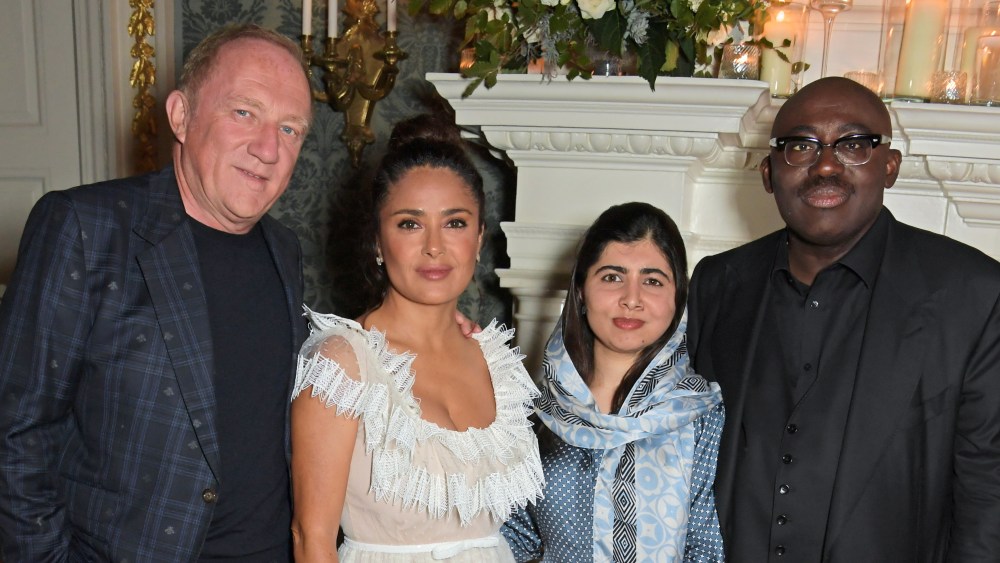Francois-Henri Pinault, Salma Hayek, Malala Yousafzai and Edward Enninful at the celebration of Enninful's new memoir "A Visible Man" at Claridge's Hotel in London.