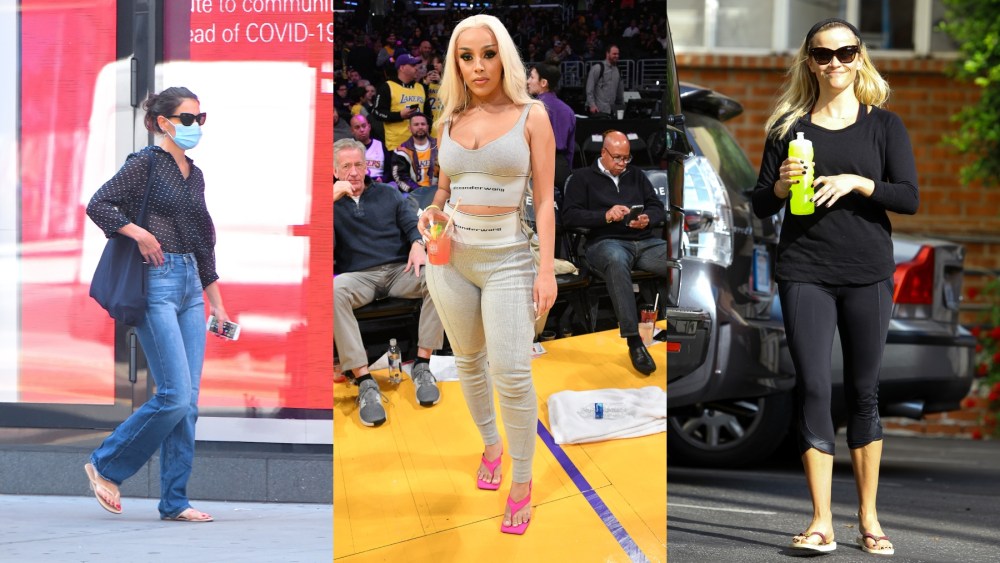 Celebrities, sandals, thong sandals.