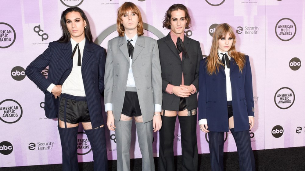 Ethan Torchio, Thomas Raggi, Damiano David and Victoria De Angelis of Måneskin at the 2022 American Music Awards held at the Microsoft Theater at L.A. Live on November 20, 2022 in Los Angeles, California.