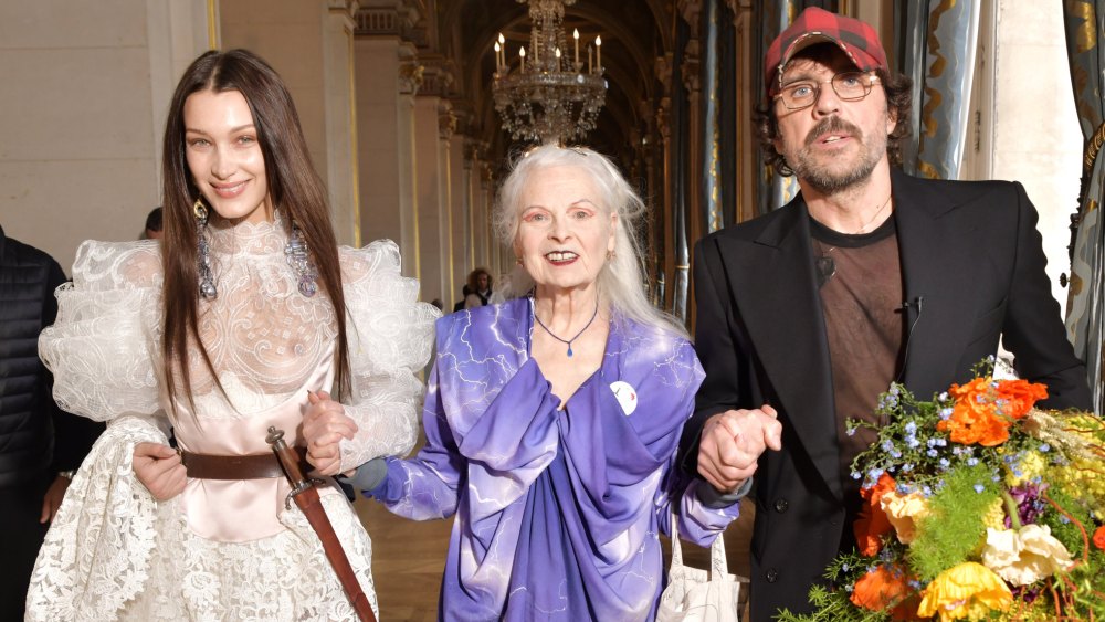 Bella Hadid, Vivienne Westwood and Andreas Kronthaler at the Vivienne Westwood Fall/Winter 2020 show.
