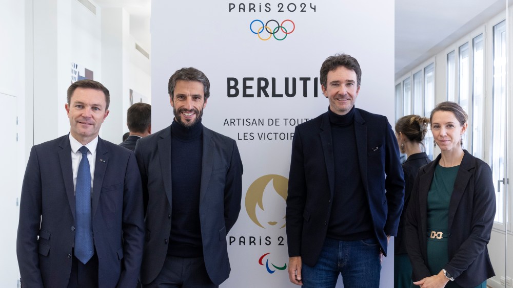 David Lappartient, Tony Estanguet, Antoine Arnault and Marie-Amélie Le Fur announce Berluti as outfitter to French teams for the Paris 2024 Olympic Games.