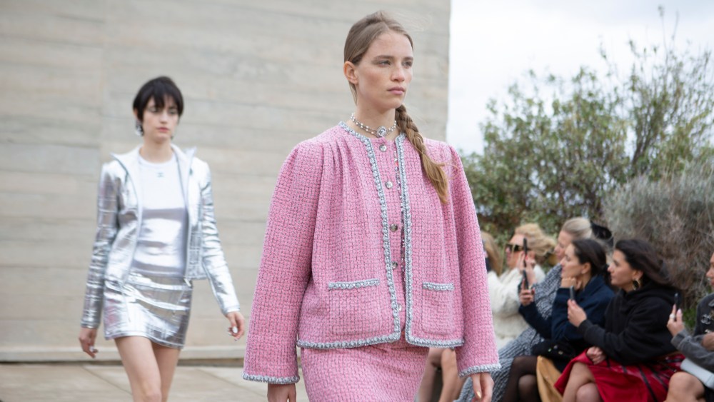 Model on the runway during the Chanel Cruise 2024 Runway Show held at MAMO, Centre d’art de la Cité radieuse on May 2, 2024 in Marseille, France.