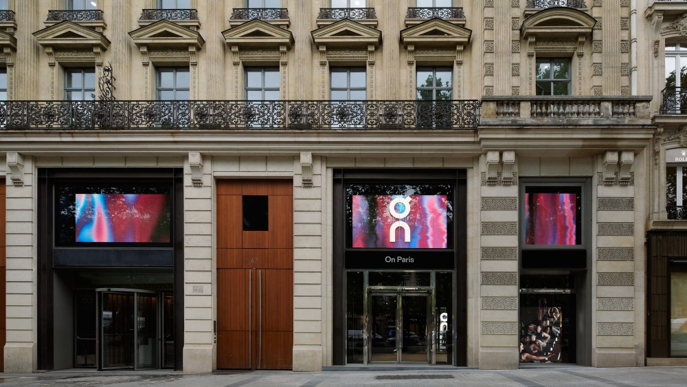 On's Champs-Élysées flagship offers footwear, apparel and accessories on its three levels.