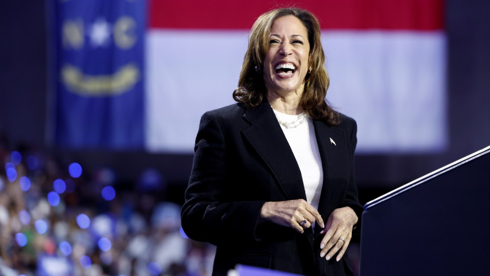 Democratic Presidential Nominee Vice President Kamala Harris at a campaign rally in North Carolina.