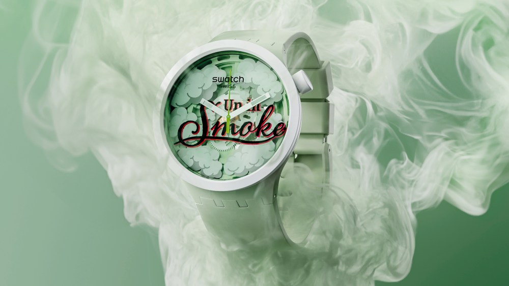 The Swatch 47-mm "Up In Smoke" Big Bold watch in bioceramic.