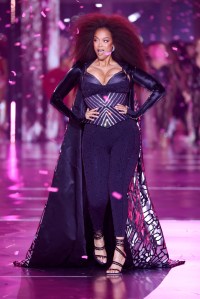 Tyra Banks on the runway at the Victoria's Secret Fashion Show held at the Brooklyn Navy Yard on October 15, 2024 in New York, New York.