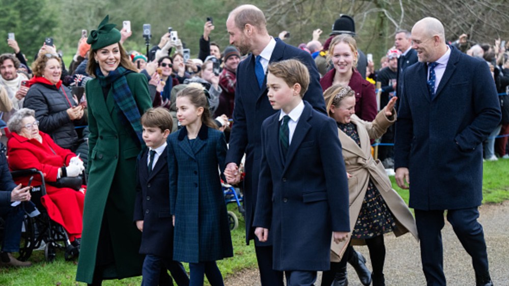 The Prince and Princess of Wales and their children greet well-wishers on their way to Christmas morning service on the Sandringham estate in Norfolk, England.