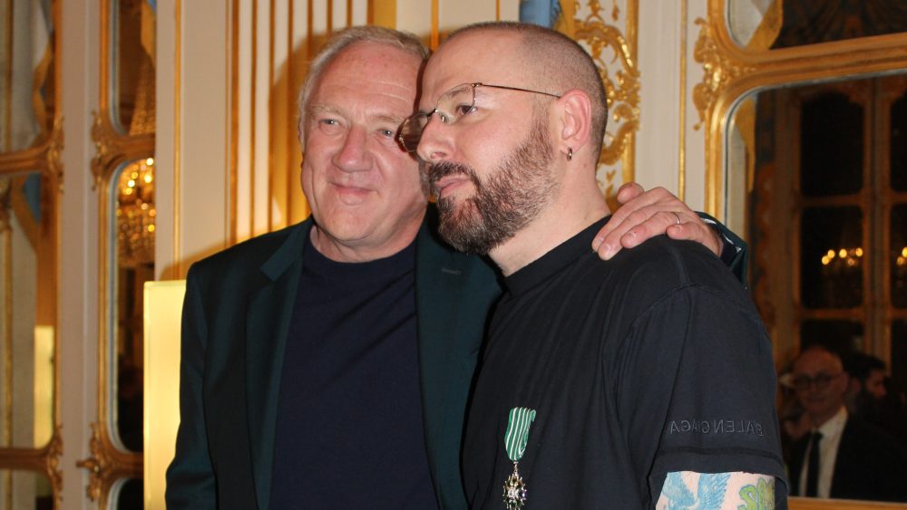 François-Henri Pinault and Demna after he was decorated as a Knight of the Order of Arts and Letters in Paris.