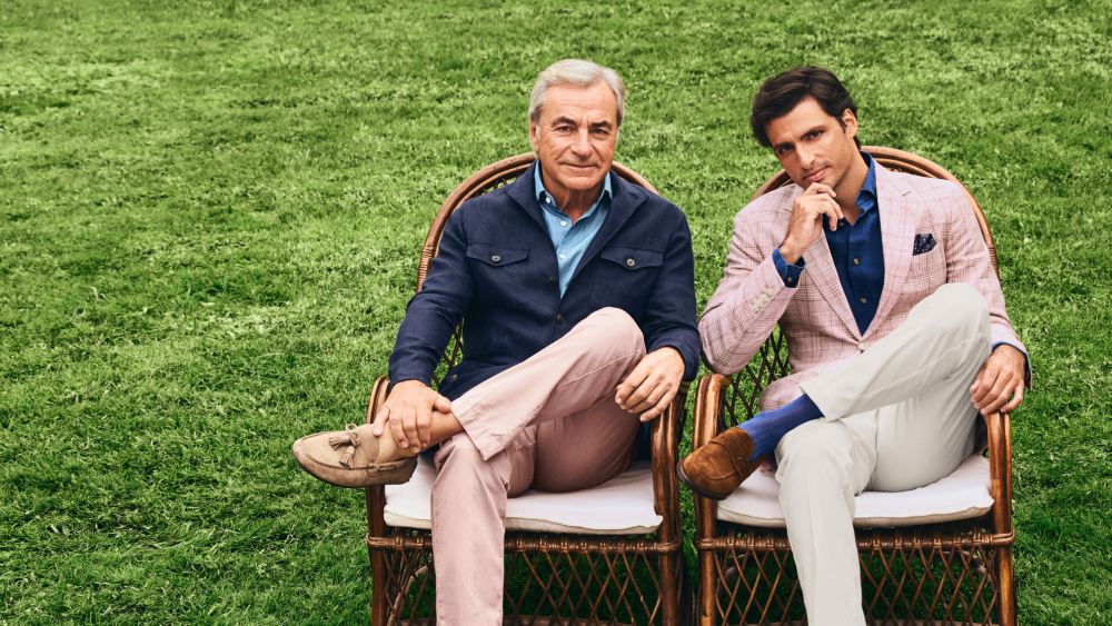 Carlos Sainz father and Carlos Sainz son star in Hackett's spring 2025 ad campaign.