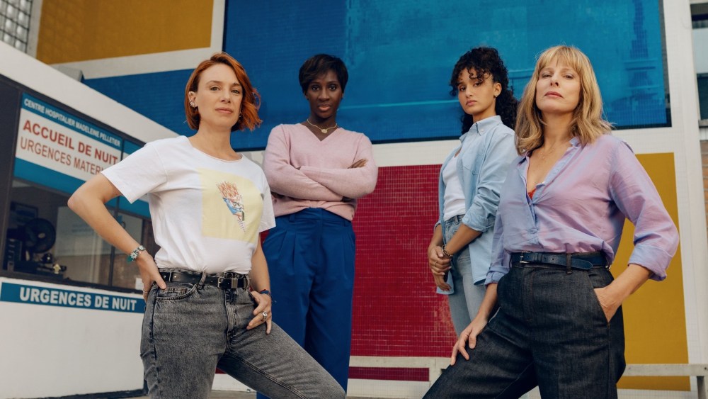 Cast members of the forthcoming film, "La Maison des Femmes," supported by Kering Foundation. From left to right: Laetitia Dosch, Eye Haïdara, Oulaya Amamra and Karin Viard.