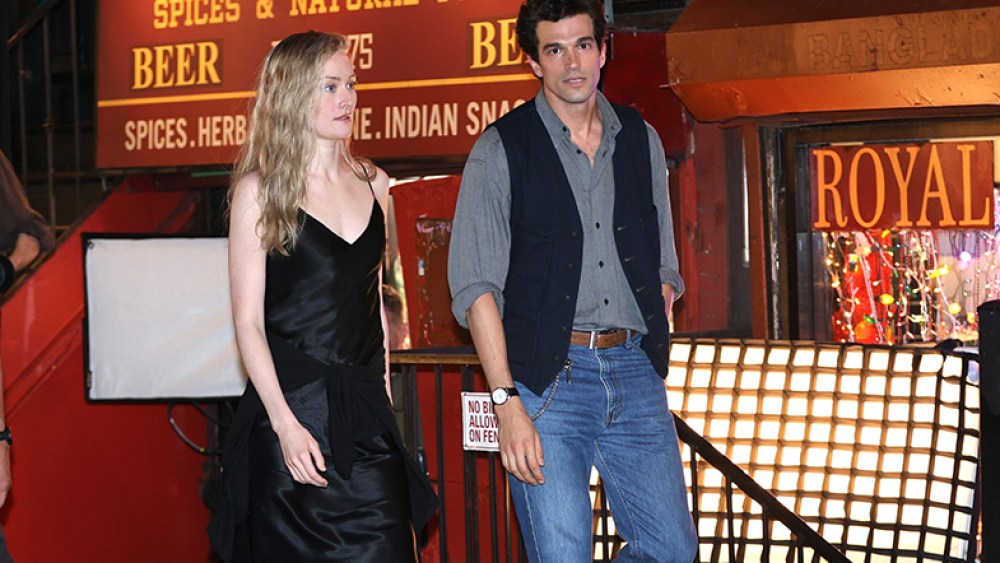 NEW YORK, NY - JUNE 18: Sarah Pidgeon and Paul Kelly as JFK Jr and Carolyn Bessette are seen on the set of Ryan Murphy's "American Love Story"  in Downtown, Manhattan on June 18, 2025 in New York City.  (Photo by Jose Perez/Bauer-Griffin/GC Images)
