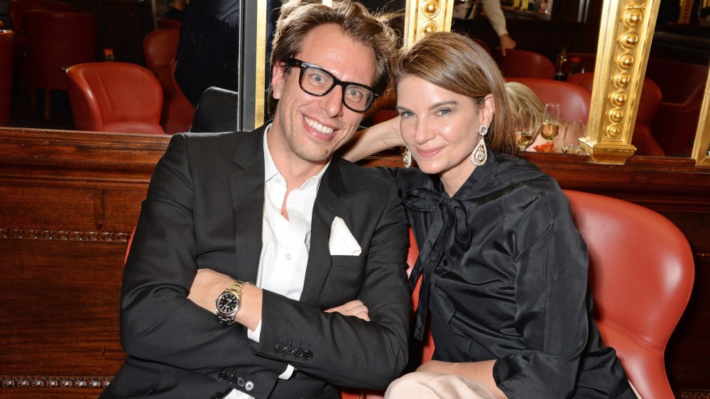 LONDON, ENGLAND - FEBRUARY 15:  Erik Torstensson (L) and Natalie Massenet attend the GRACE debut and AW14 dinner at Cafe Royal on February 15, 2014 in London, England.  (Photo by David M. Benett/Getty Images for GRACE)