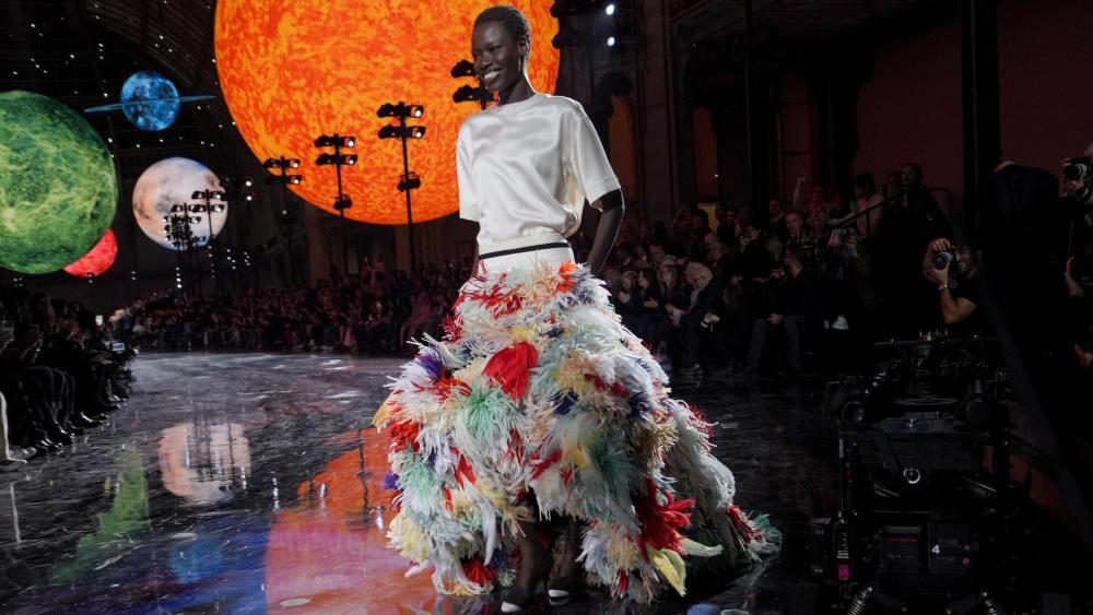 Awar Odhiang on the runway at the Chanel fashion show as part of spring 2026 Paris Fashion Week held at Grand Palais on October 06, 2025 in Paris.