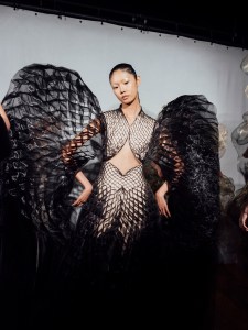 Backstage at the Iris Van Herpen fall 2025 haute couture runway show, Paris, France.