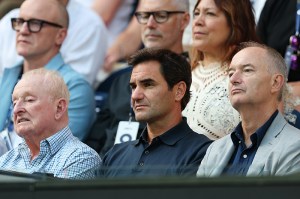 MELBOURNE, AUSTRALIA - JANUARY 18: Rod Laver and Roger Federer in attendance during the Women's Singles First Round match between Aryna Sabalenka and Rakotomanga Rajaonah of France on day one of the 2026 Australian Open at Melbourne Park on January 18, 2026 in Melbourne, Australia. (Photo by Clive Brunskill/Getty Images)