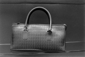 Fendi 1974 embossed “FF” leather baguette bag.