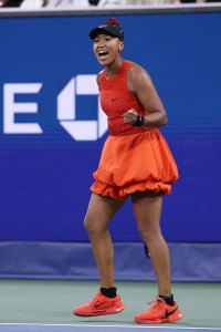 NEW YORK, NEW YORK - AUGUST 26: Naomi Osaka of Japan celebrates after winning match point against Greet Minnen of Belgium during their Women's Singles First Round match on Day Three of the 2025 US Open at USTA Billie Jean King National Tennis Center on August 26, 2025 in the Flushing neighborhood of the Queens borough of New York City. (Photo by Al Bello/Getty Images)