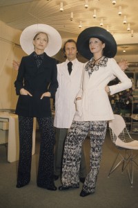 Marc Bohan with models in the Dior spring 1972 collection, Paris.