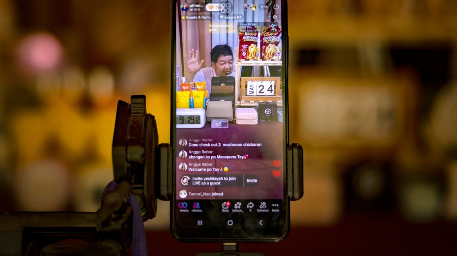 BOCAUE, PHILIPPINES - MAY 24: Alfredo Emor promotes products on a TikTok Shop livestream at his home on May 24, 2024 in Bocaue, Bulacan province, Philippines. Alfredo Emor, an elderly amputee who appears on the TikTok account @freddiebella (a combination of his name and his wife's), has made a comfortable living as a TikTok Shop Affiliate, earning commissions for endorsing products on his livestreams. TikTok Shop, the e-commerce platform within the popular short video app, has spurred a booming live selling industry in the Philippines, where businesses are benefiting from TikTok's prized algorithm to sell more and faster, disrupting the market for other established e-commerce platforms in the region. However, a proposed bill in the Philippine Congress, House Bill 10489, introduced amid geopolitical tensions with China and following similar moves by other countries, aims to ban "foreign adversary-controlled" apps, likely targeting TikTok and could threaten the livelihoods of many Filipinos who have built their businesses on the platform​​​​. (Photo by Ezra Acayan/Getty Images)