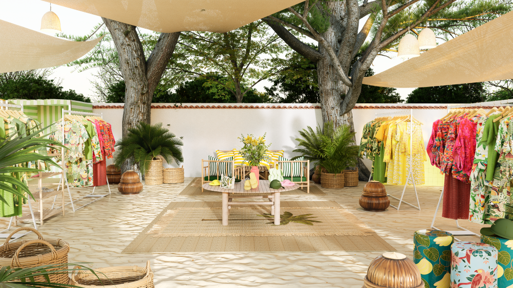 A rendering of Farm Rio's summer pop-up at Ibiza